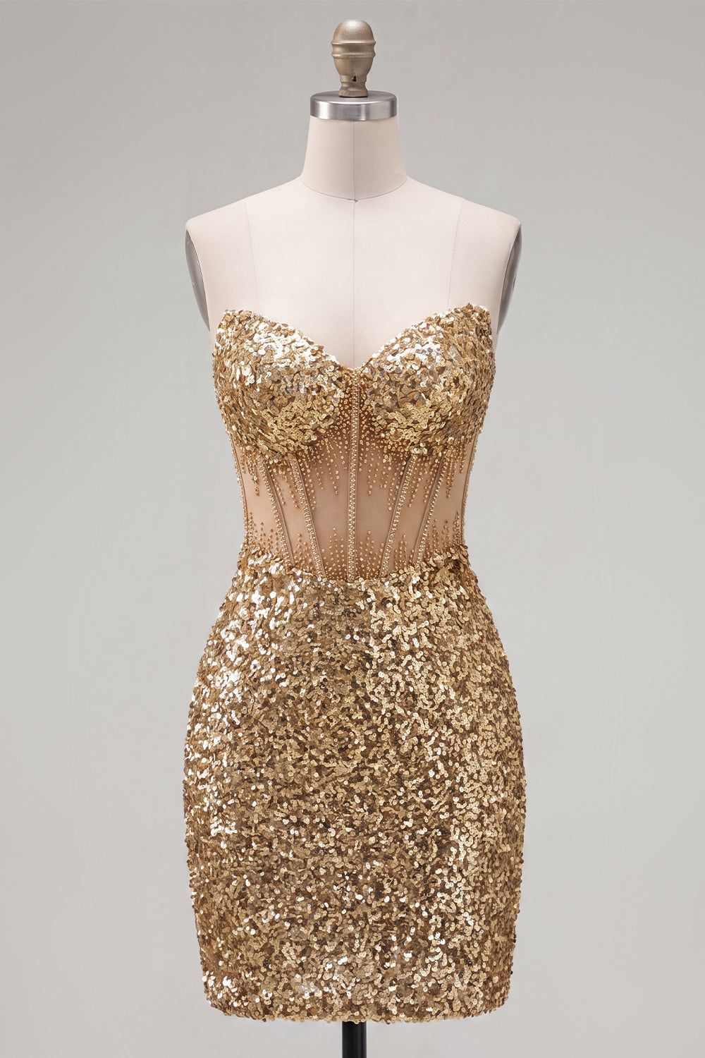 Strapless Corset Golden Glitter Bodycon Homecoming Dress