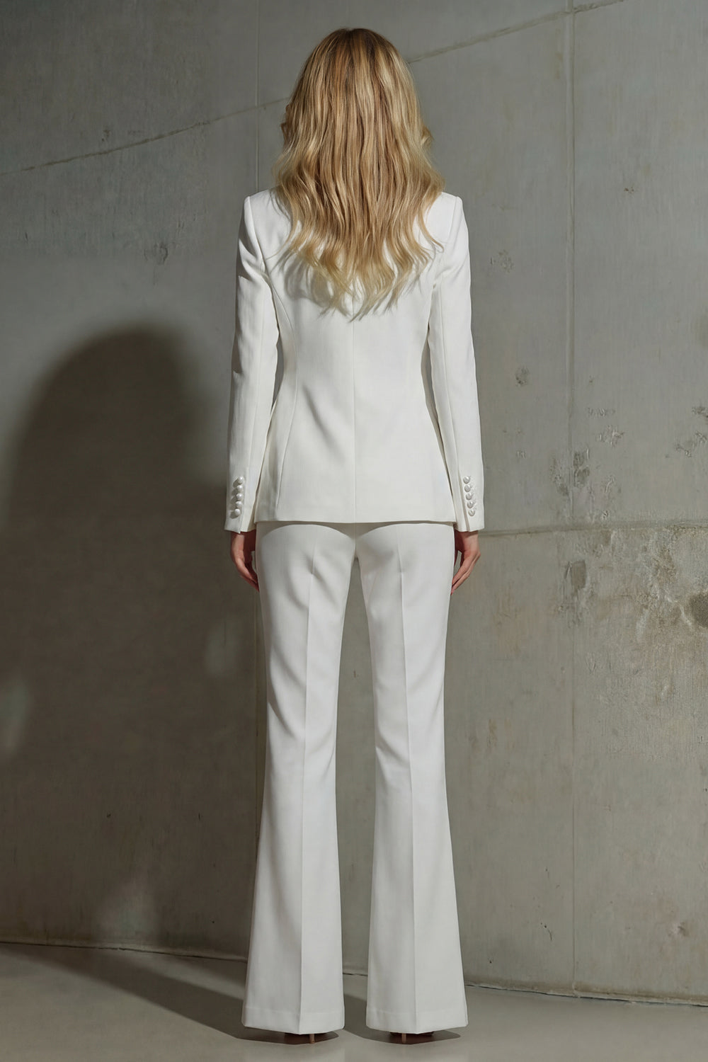 Shawl Lapel White 2-Piece Women Work Suits With Sequins