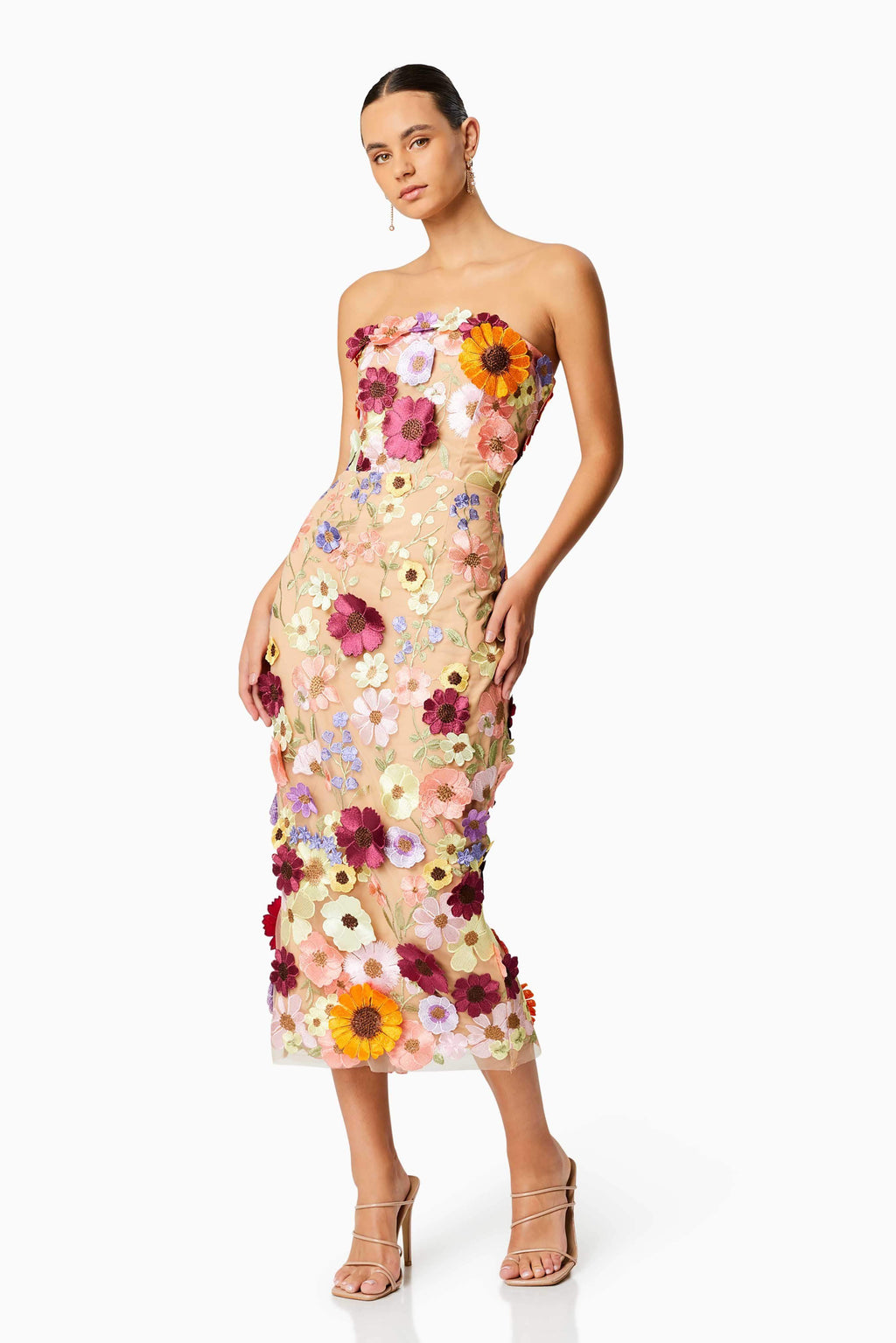 Helena Strapless Midi Dress In Pink