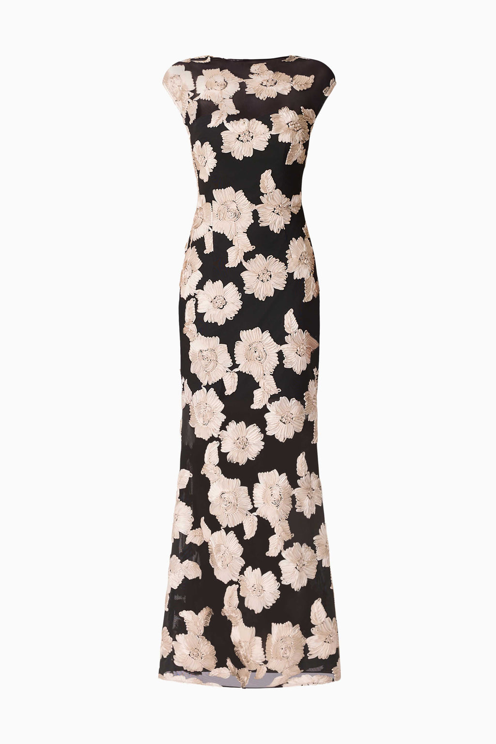 Margaux Fit & Flare Gown in Black & Gold Floral
