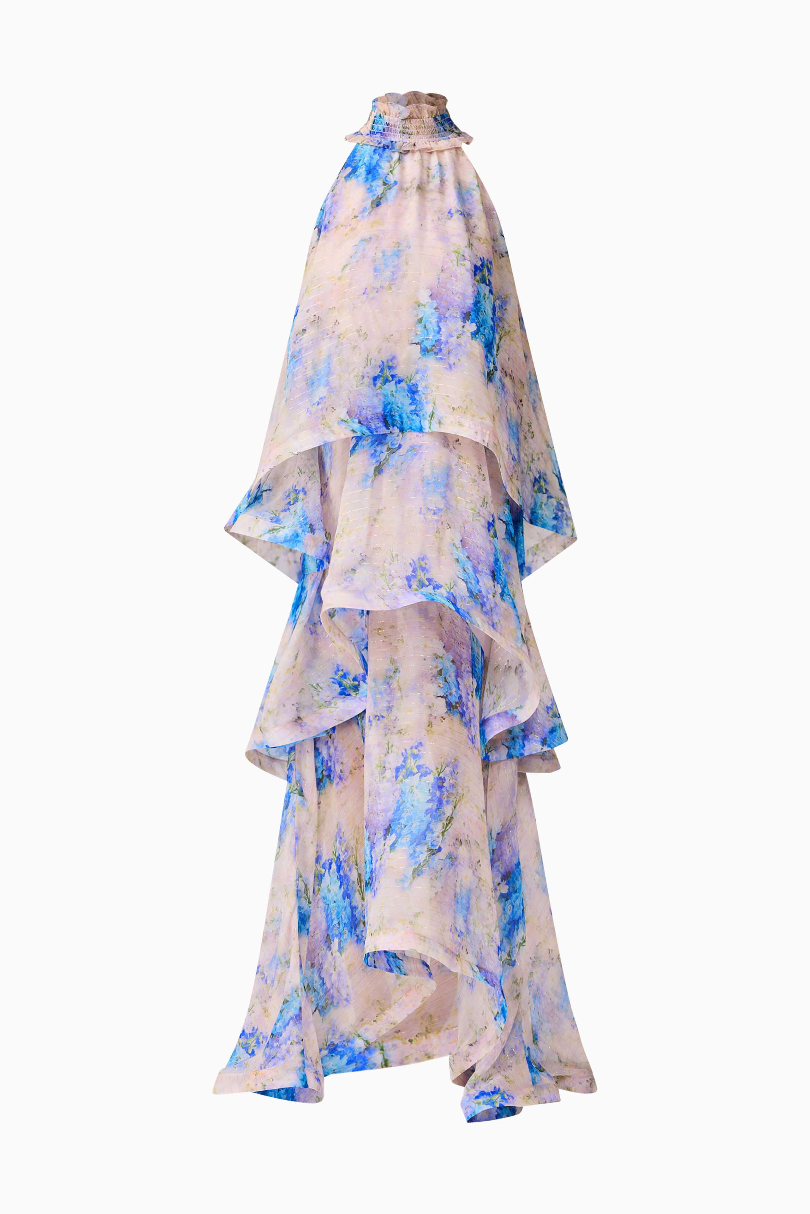 Briony Tiered Gown in Pink & Blue Floral