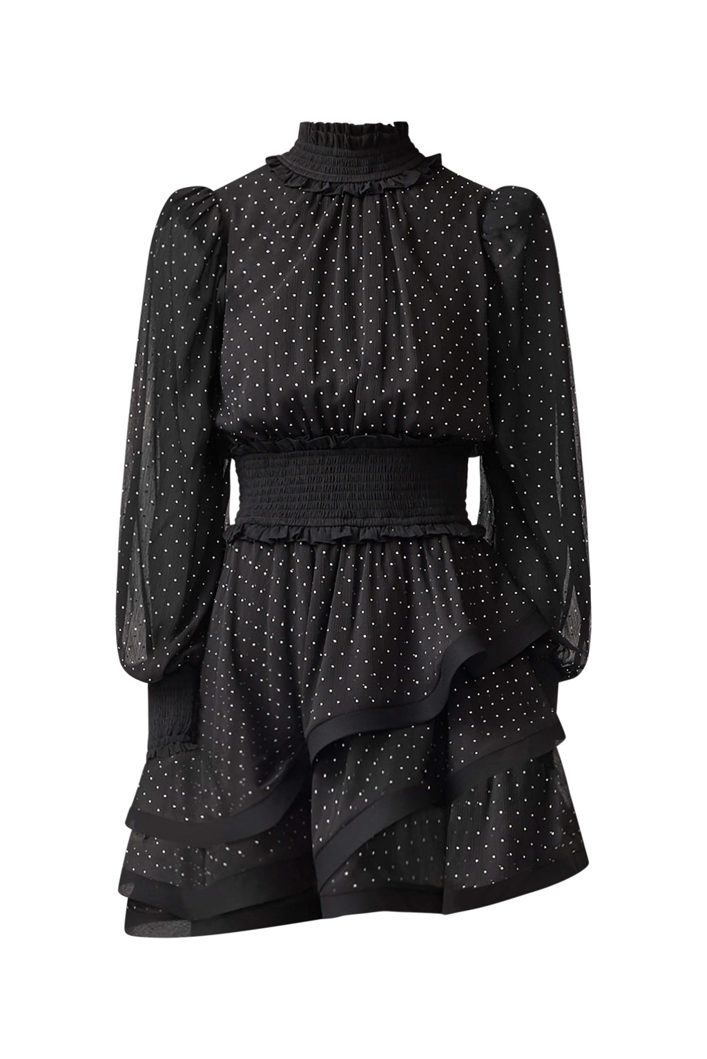 Moss Long Sleeve Embellished Mini Dress in Black