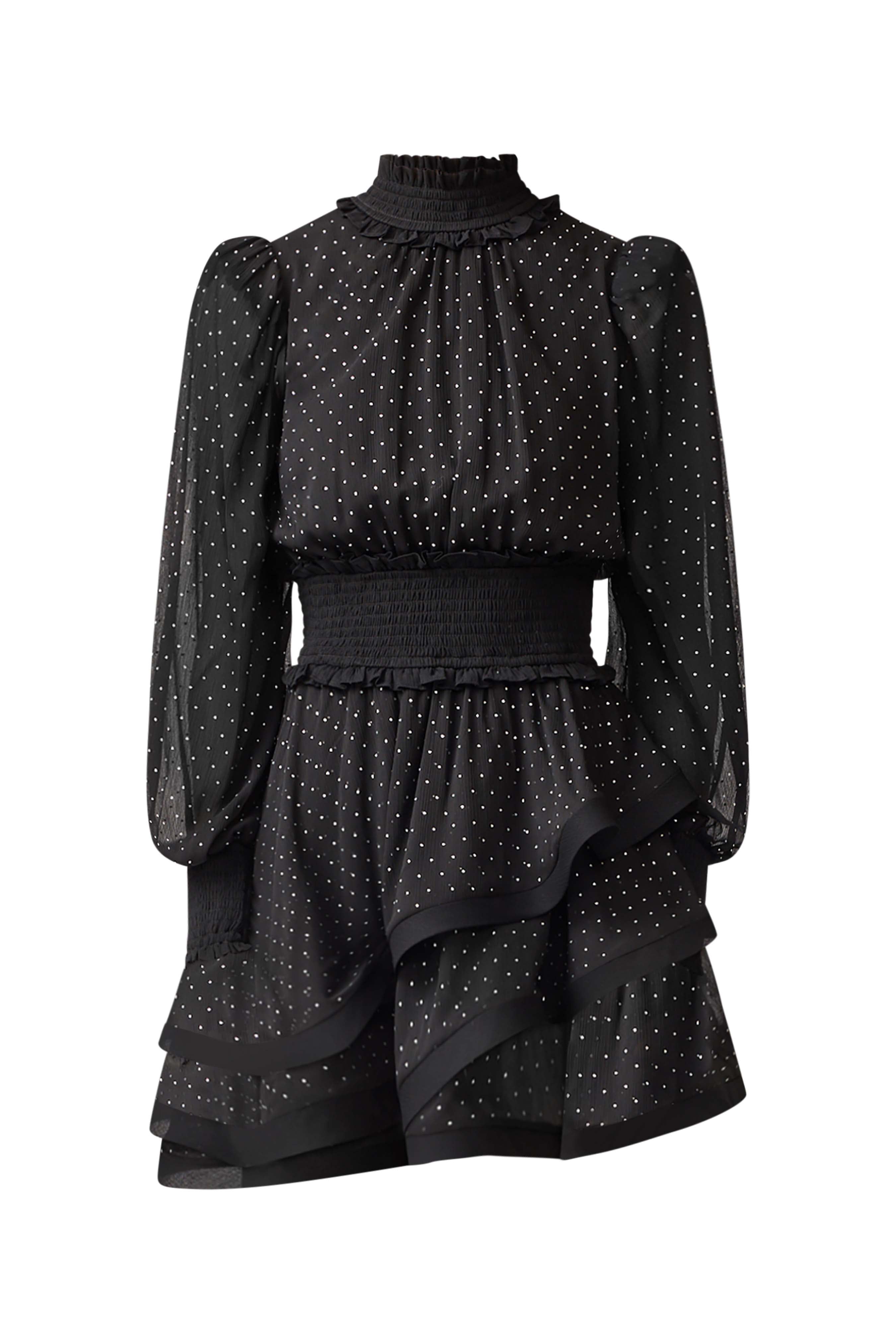 Moss Long Sleeve Embellished Mini Dress in Black