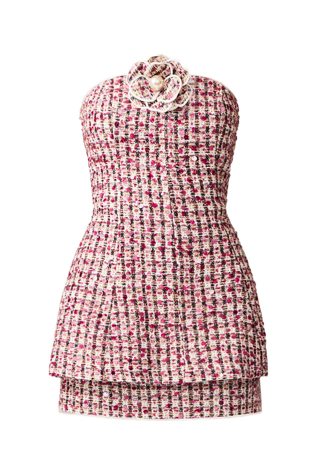 Bianca Strapless Tweed Set in Red