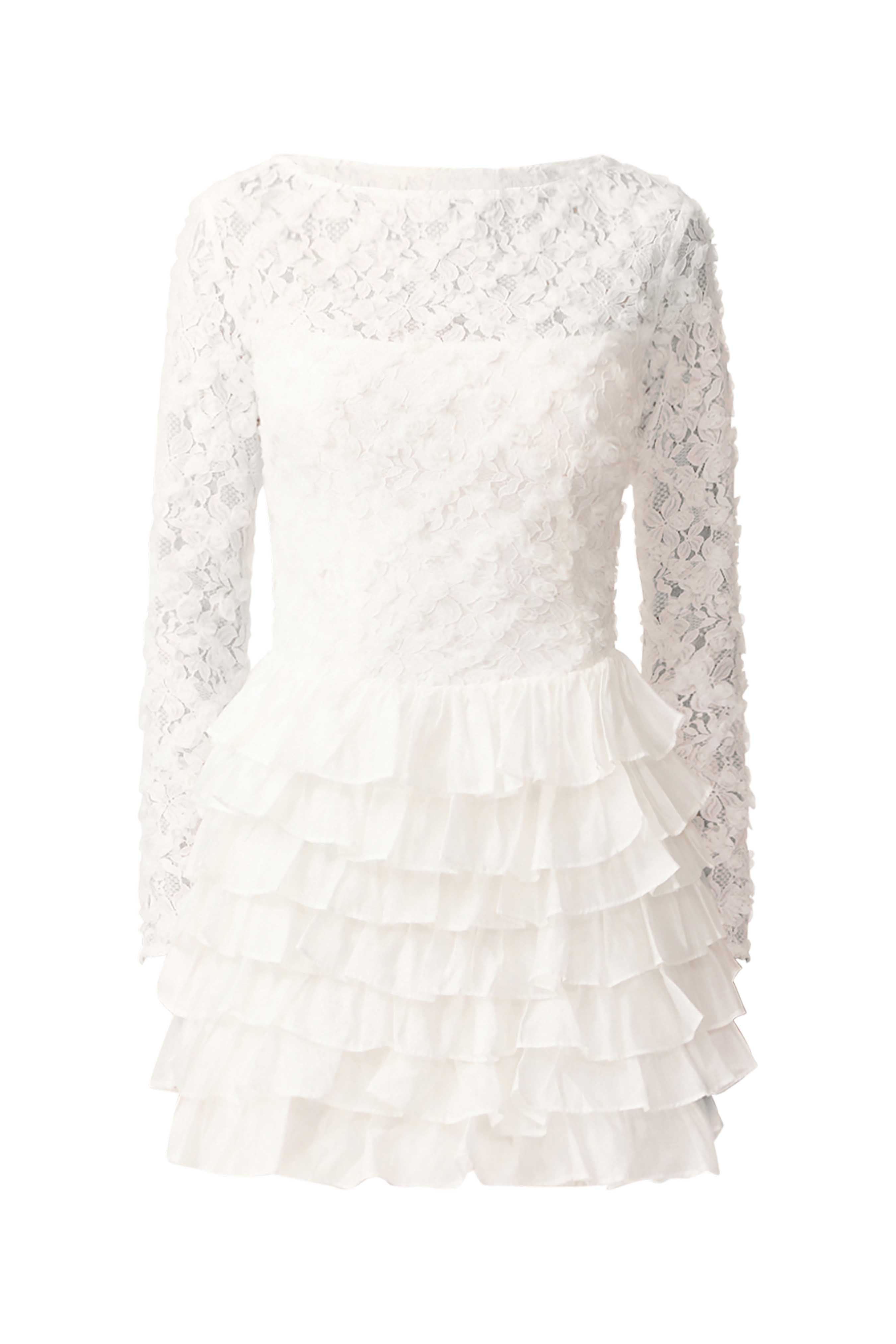 Athena Long Sleeve Lace Mini Dress in White