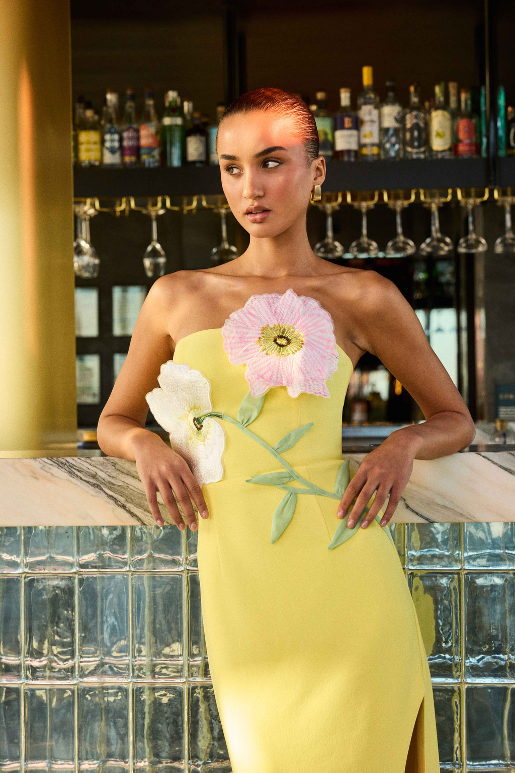 Hope Strapless Midi Dress in Yellow