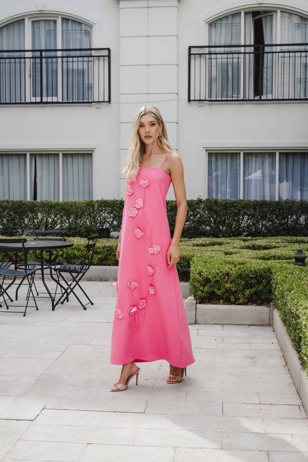 Nolana Floral Applique Gown in Pink