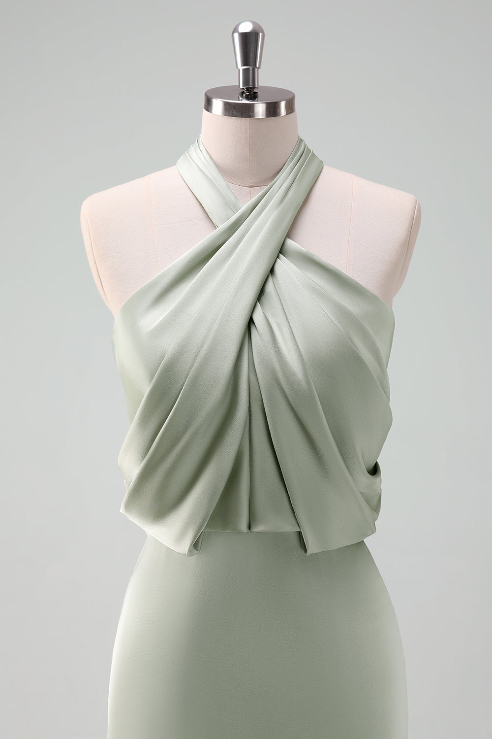 Dusty Sage Halter Sheath Satin Maxi Dress