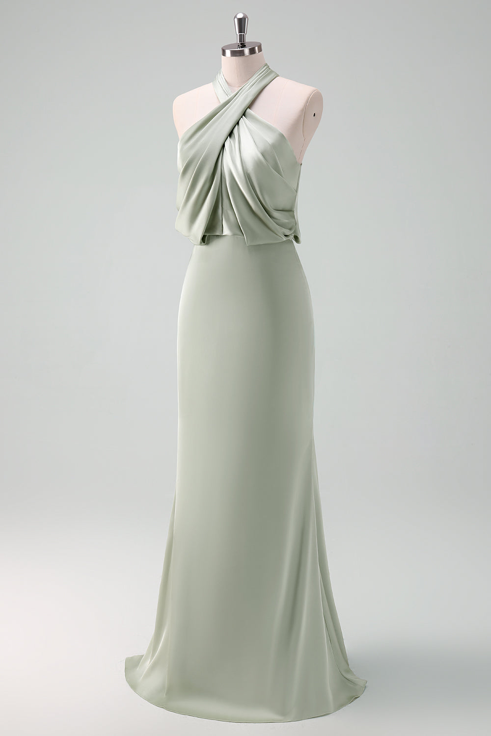 Dusty Sage Halter Sheath Satin Maxi Dress