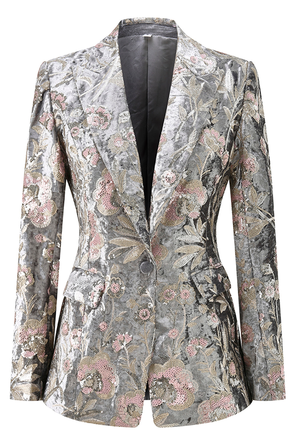 Sparkly Grey 2 Piece Floral Peak Lapel Women Prom Suit