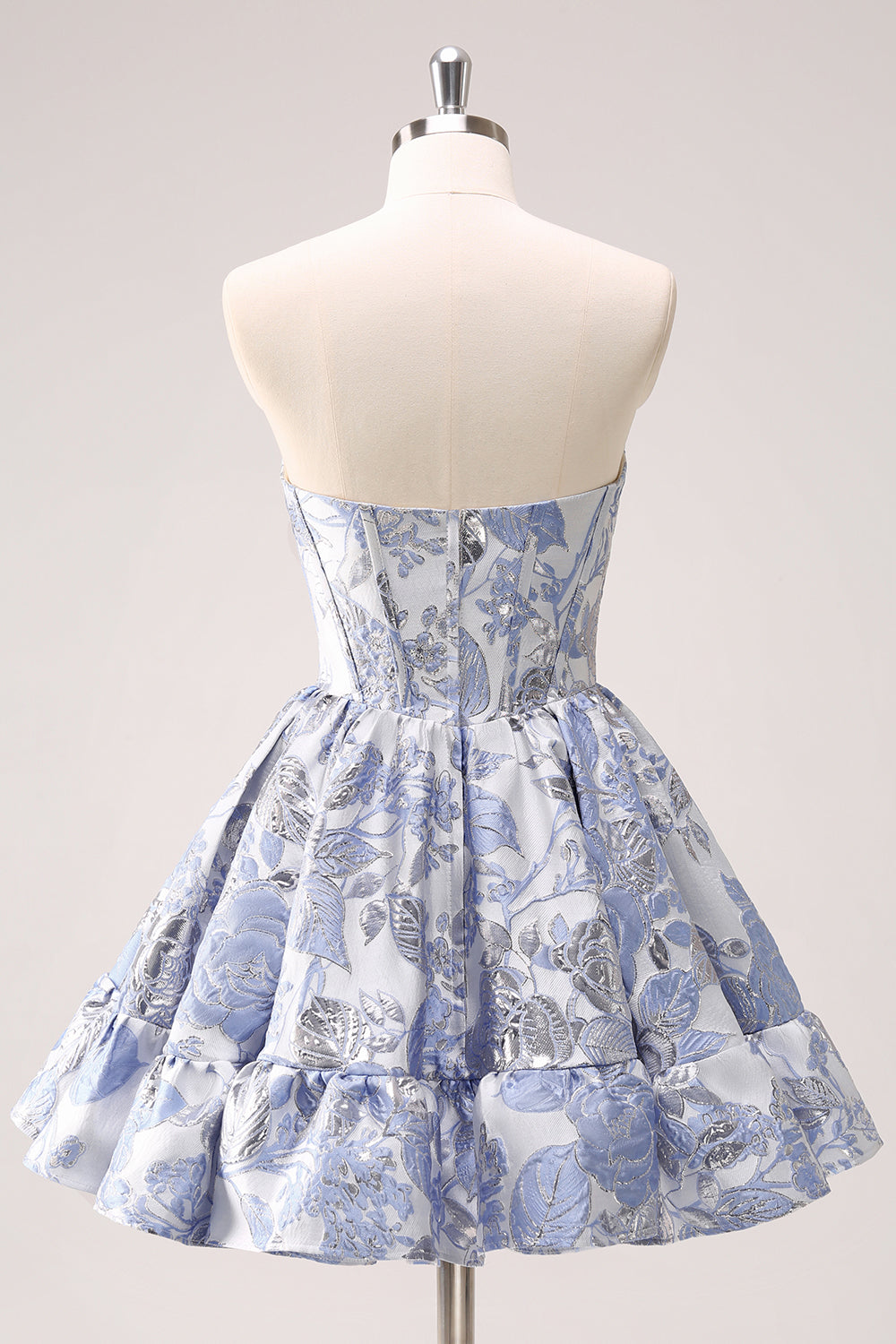 Blue Floral Strapless A-Line Corset Homcoming Dress