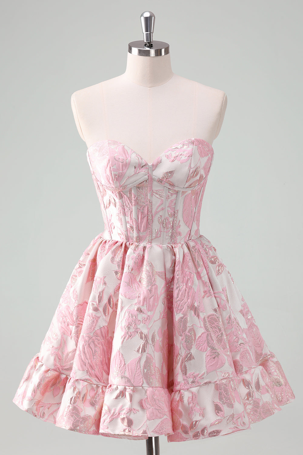Blue Floral Strapless A-Line Corset Homcoming Dress