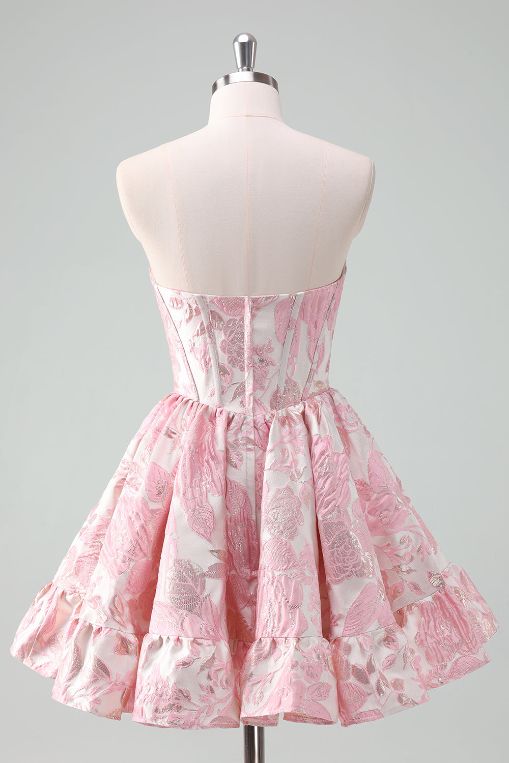Beauty Blue A Line Pleated Strapless Corset Floral Mini Dress