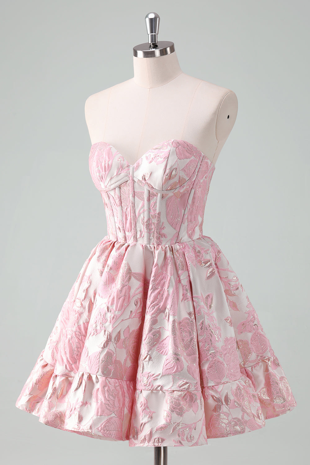 Beauty Blue A Line Pleated Strapless Corset Floral Mini Dress