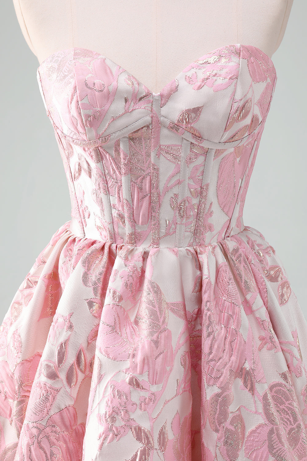 Blue Floral Strapless A-Line Corset Homcoming Dress