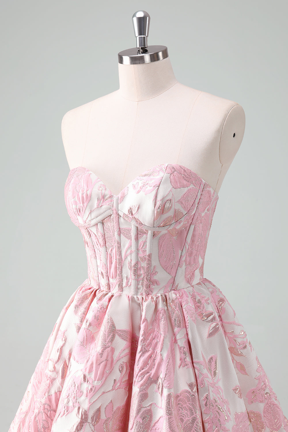 Blue Floral Strapless A-Line Corset Homcoming Dress