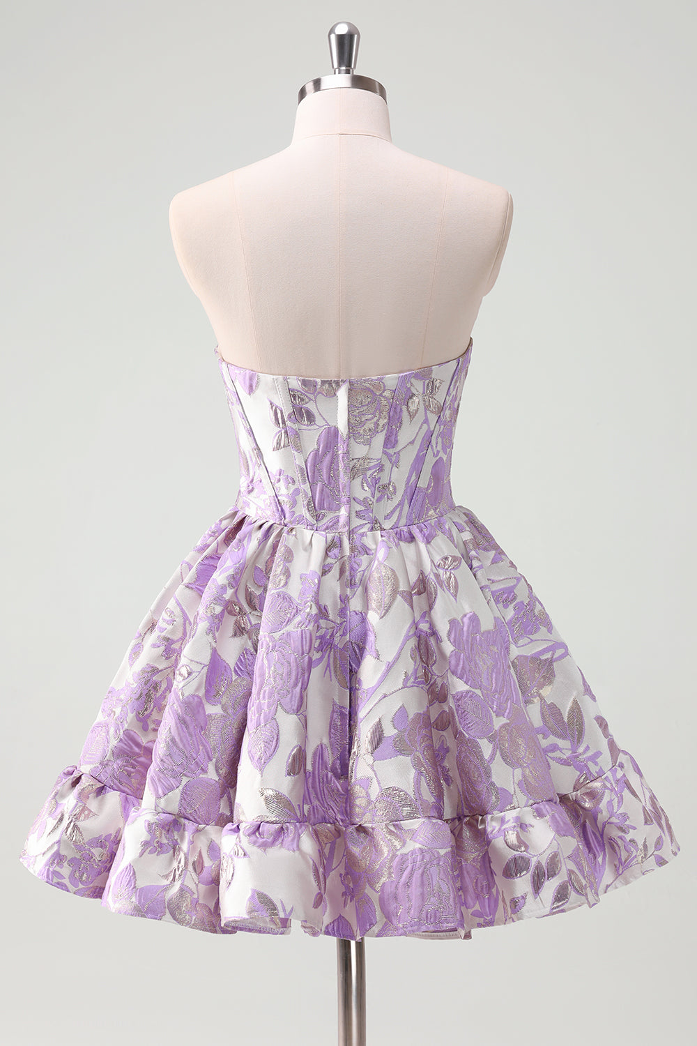 Blue Floral Strapless A-Line Corset Homcoming Dress