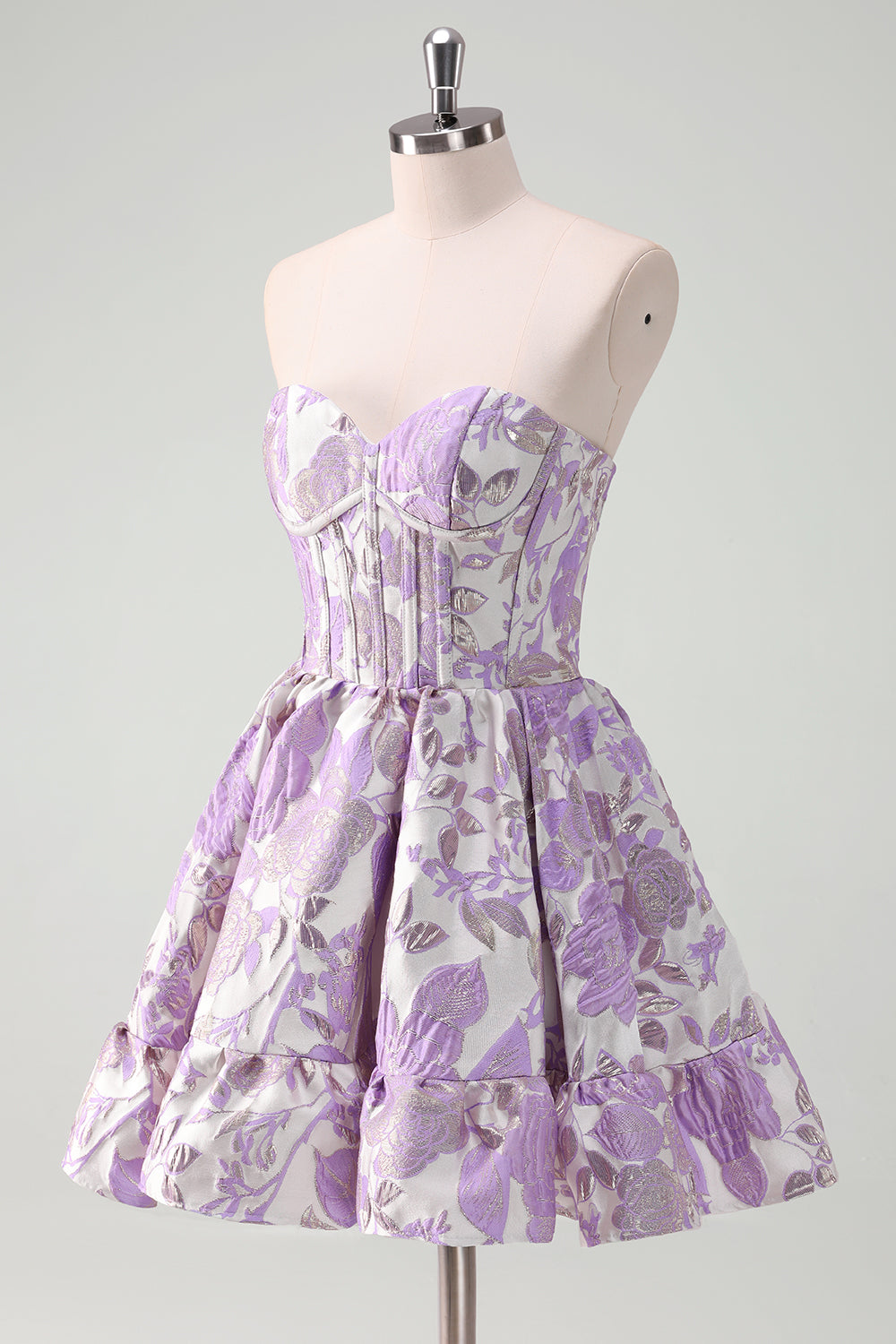 Blue Floral Strapless A-Line Corset Homcoming Dress