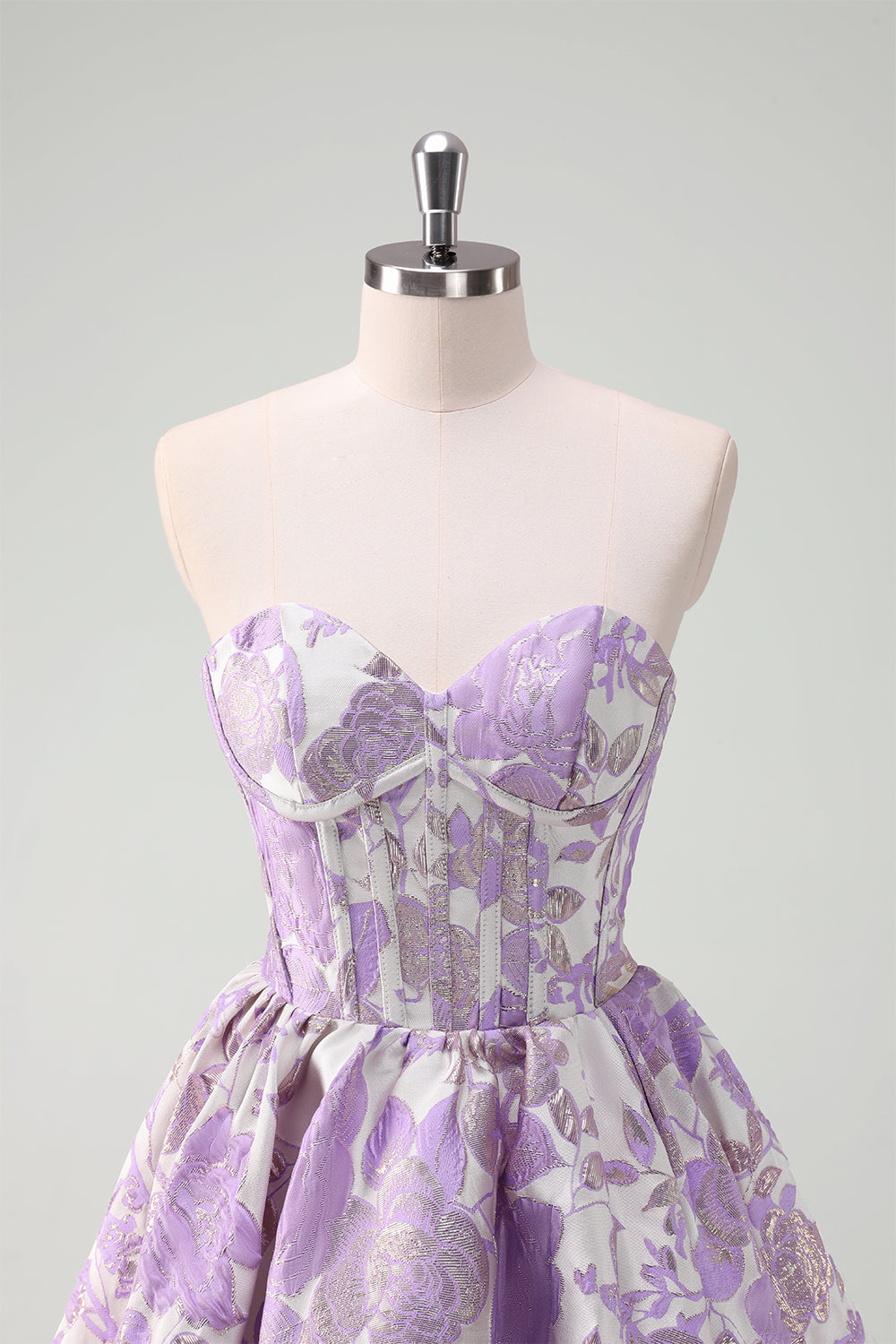 Blue Floral Strapless A-Line Corset Homcoming Dress