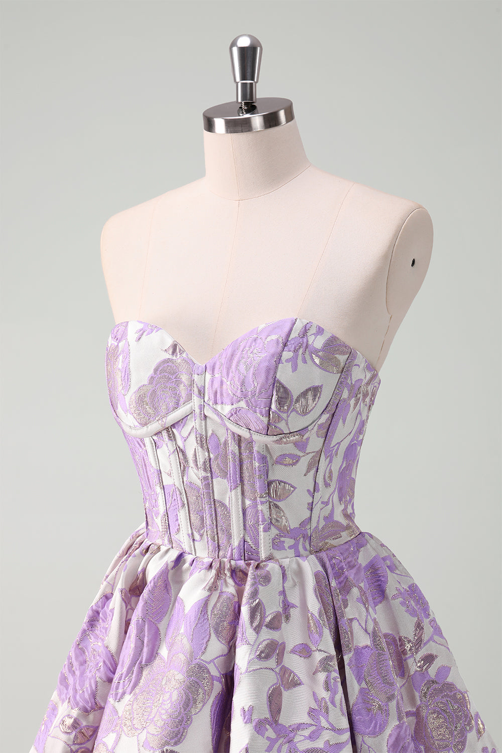 Blue Floral Strapless A-Line Corset Homcoming Dress