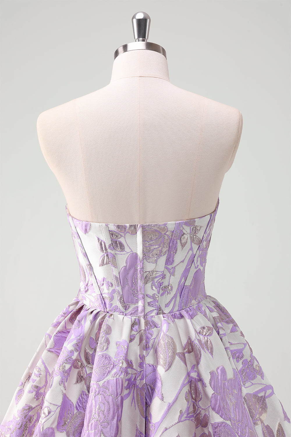 Blue Floral Strapless A-Line Corset Homcoming Dress