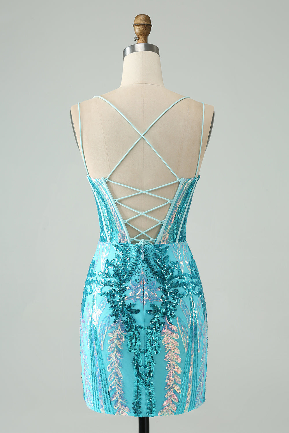 Sparkly Green Corset Tight Homecoming Dress with Lace-up Back