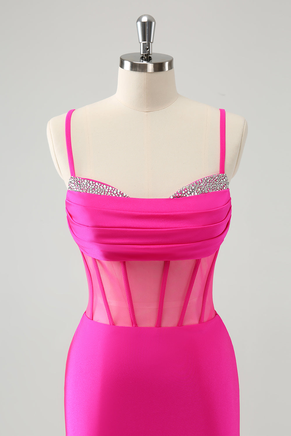 Glitter Dark Red Beaded Corset Spaghetti Straps Tight Mini Dress