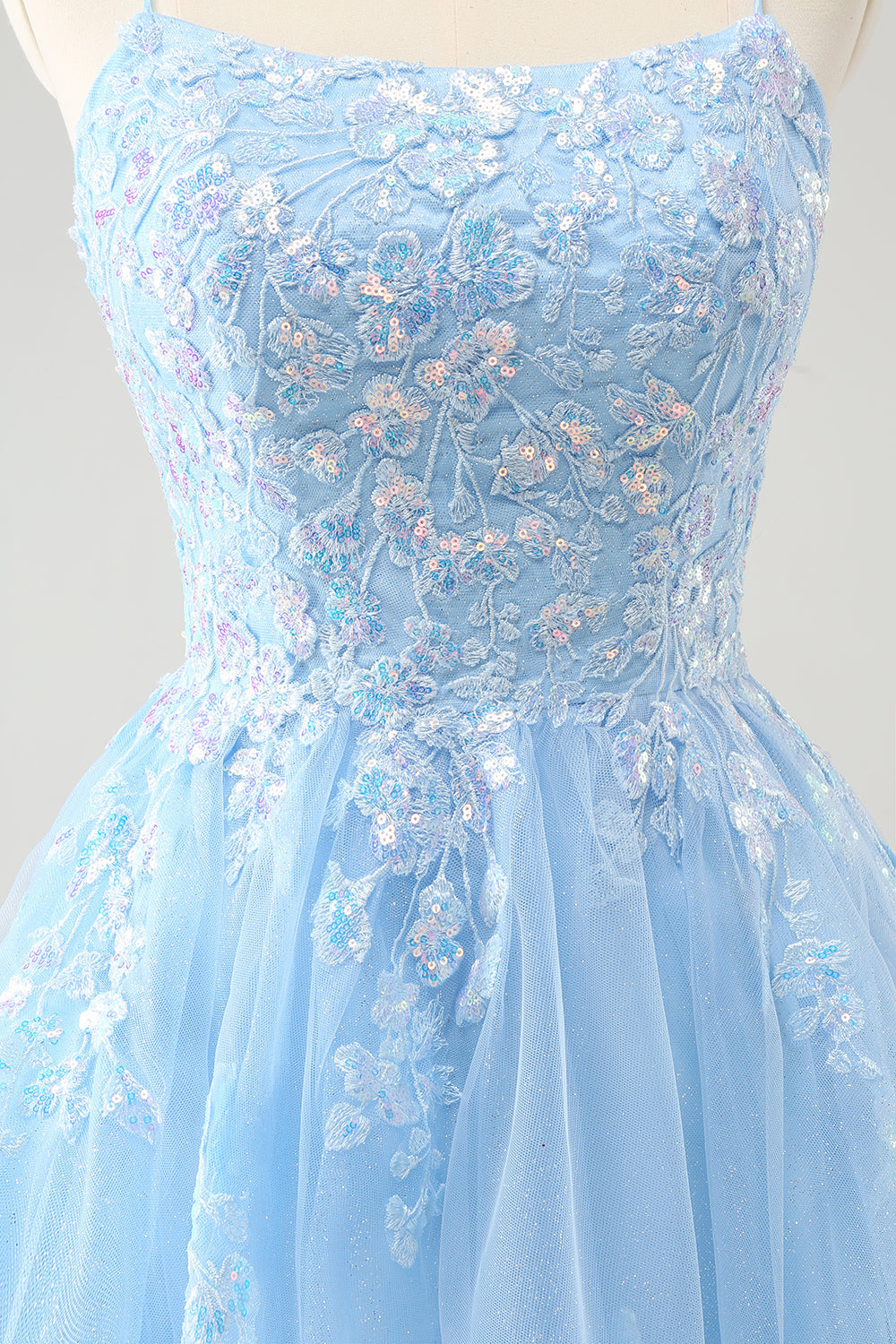 Sparkly Lilac A Line Sequined Pleated Floral Appliques Mini Dress