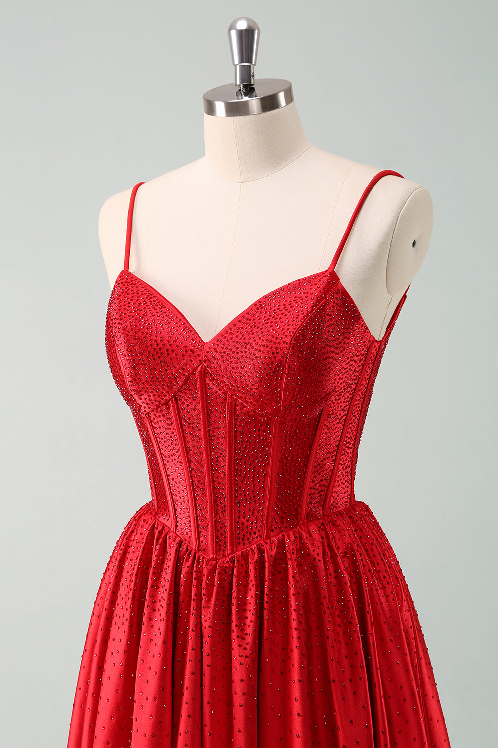 Dark Green A-Line Spaghetti Straps Corset Pleated Mini Dress