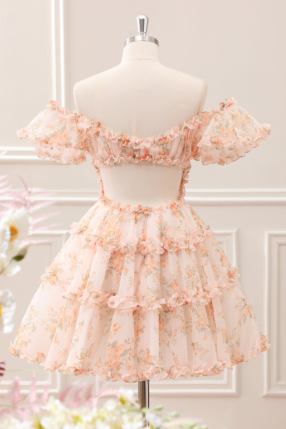 Yellow A-Line Ruffled Floral Print Mini Dress