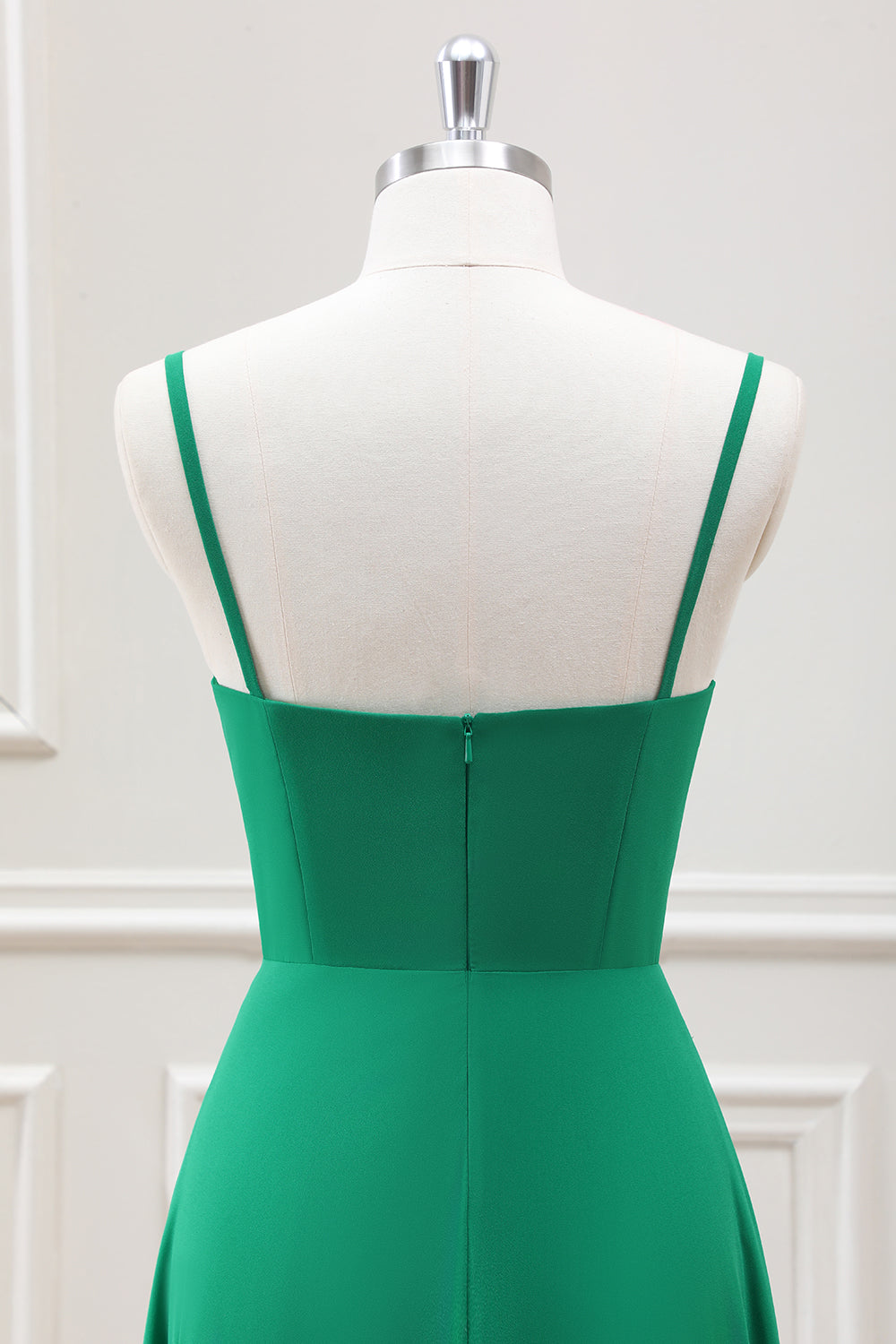 A Line Spaghetti Straps Green Tea Length Dress
