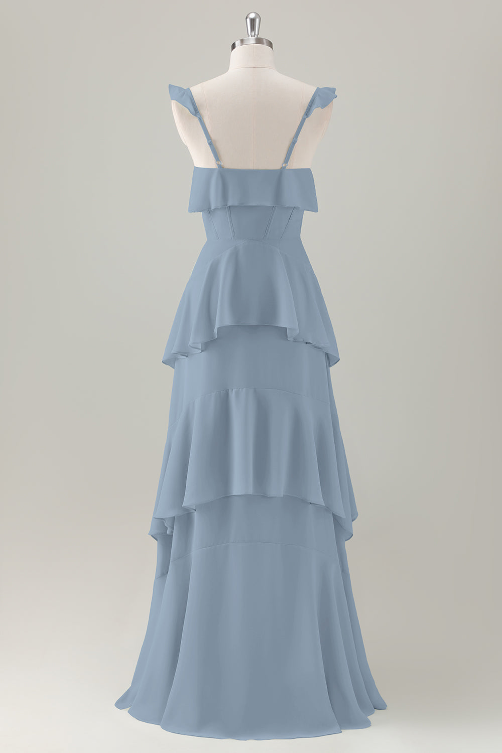 A Line Light Green Corset Tiered Ruffles Chiffon Maxi Dress