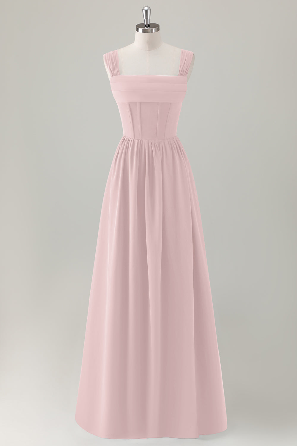 Dark Blue Ruched A Line Chiffon Corset Maxi Dress with Lace-Up Back