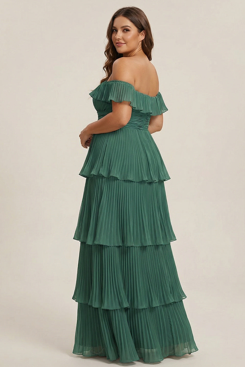 Off the Shoulder Tiered Ruffled Plus Size Eucalyptus Bridesmaid Dress