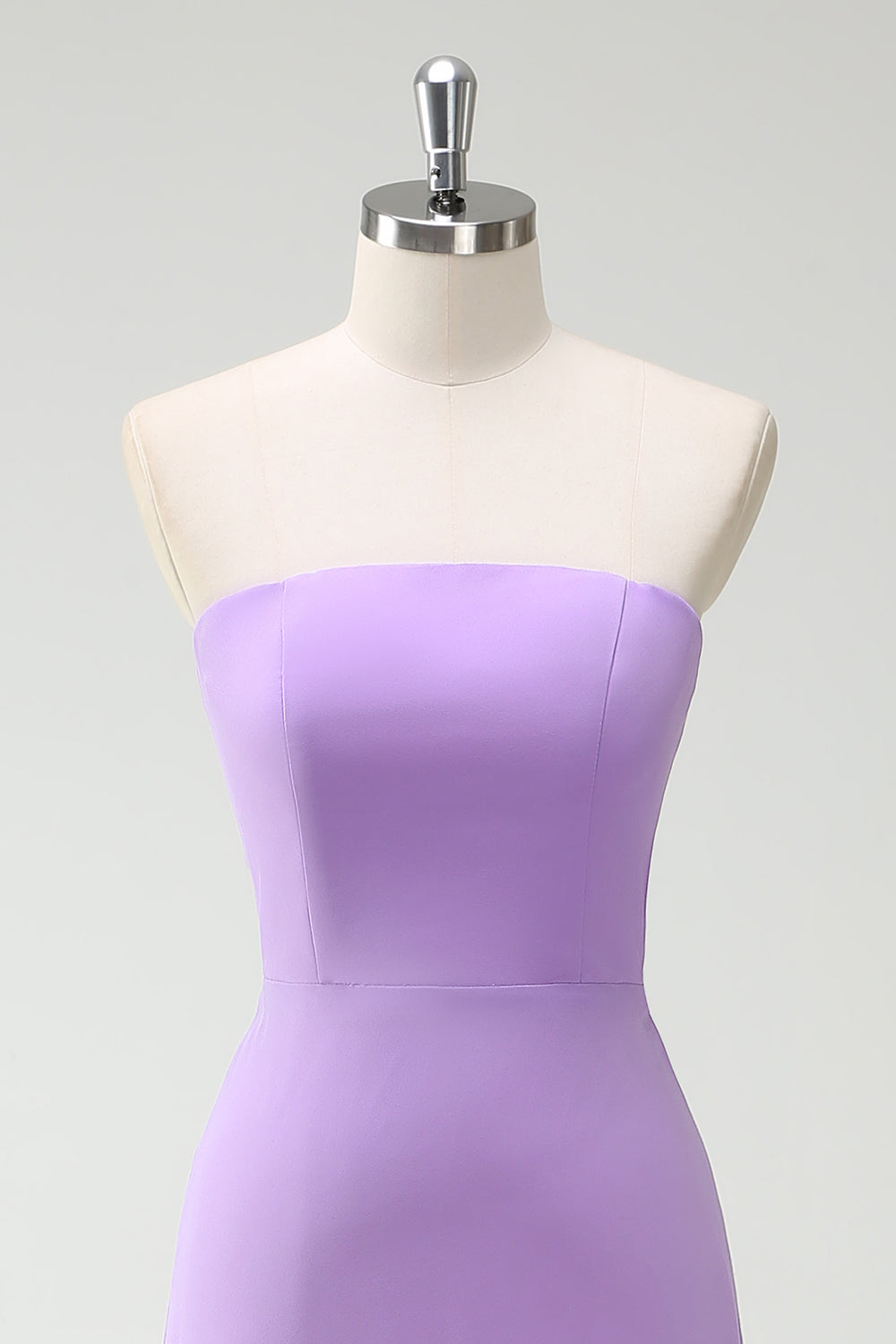 Bow Strapless A Line Purple Bridesmaid Dress with Slit