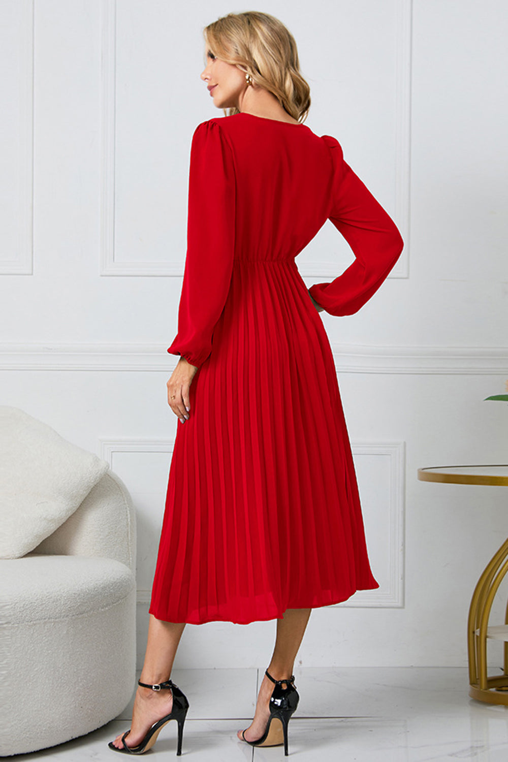 Black A Line Long Sleeves Tea Length Dress