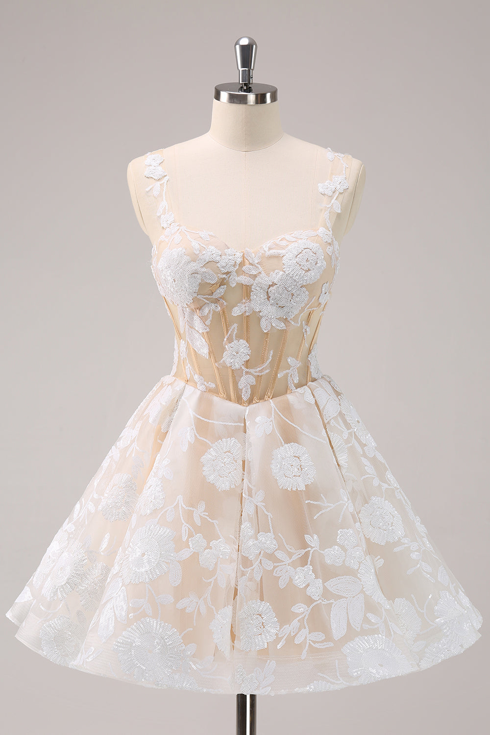Cute A-Line Corset Sequin White Homecoming Dress