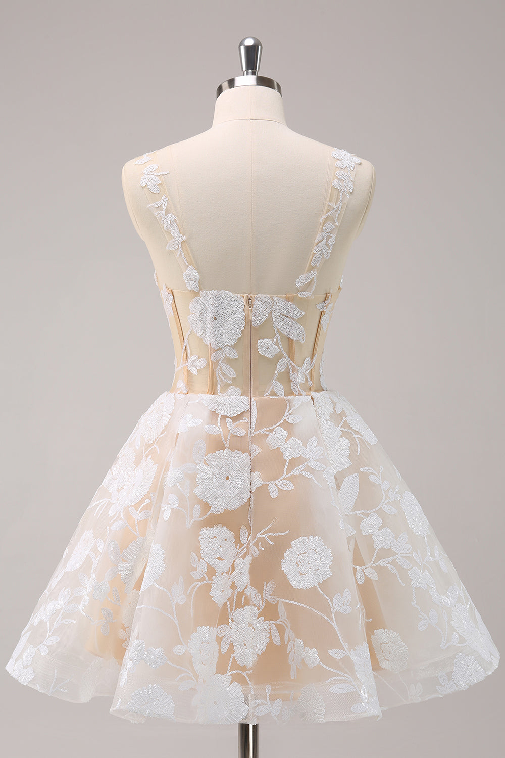 Cute A-Line Corset Sequin White Homecoming Dress