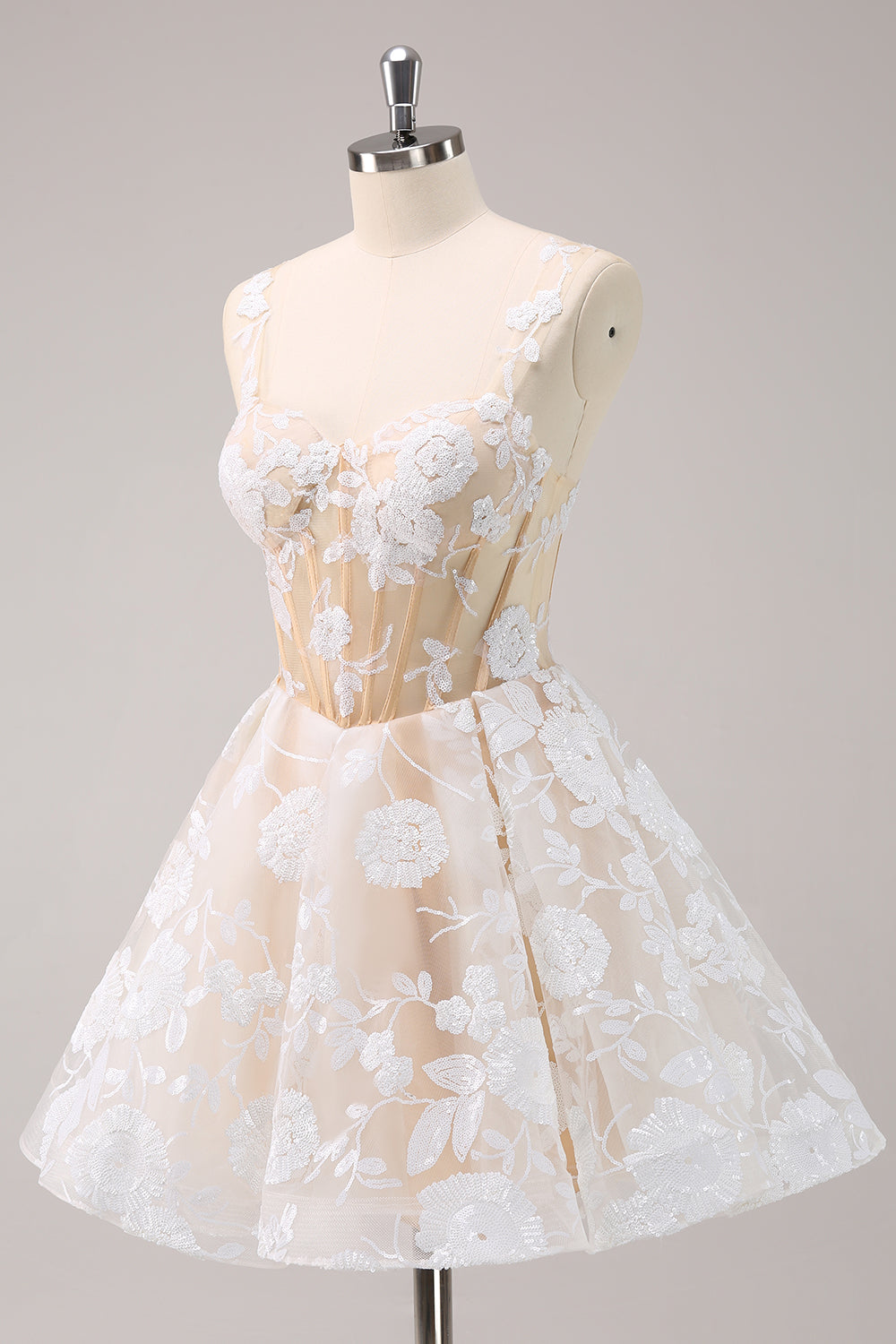 Floral Fuchsia Sequined Corset Homecoming Dress