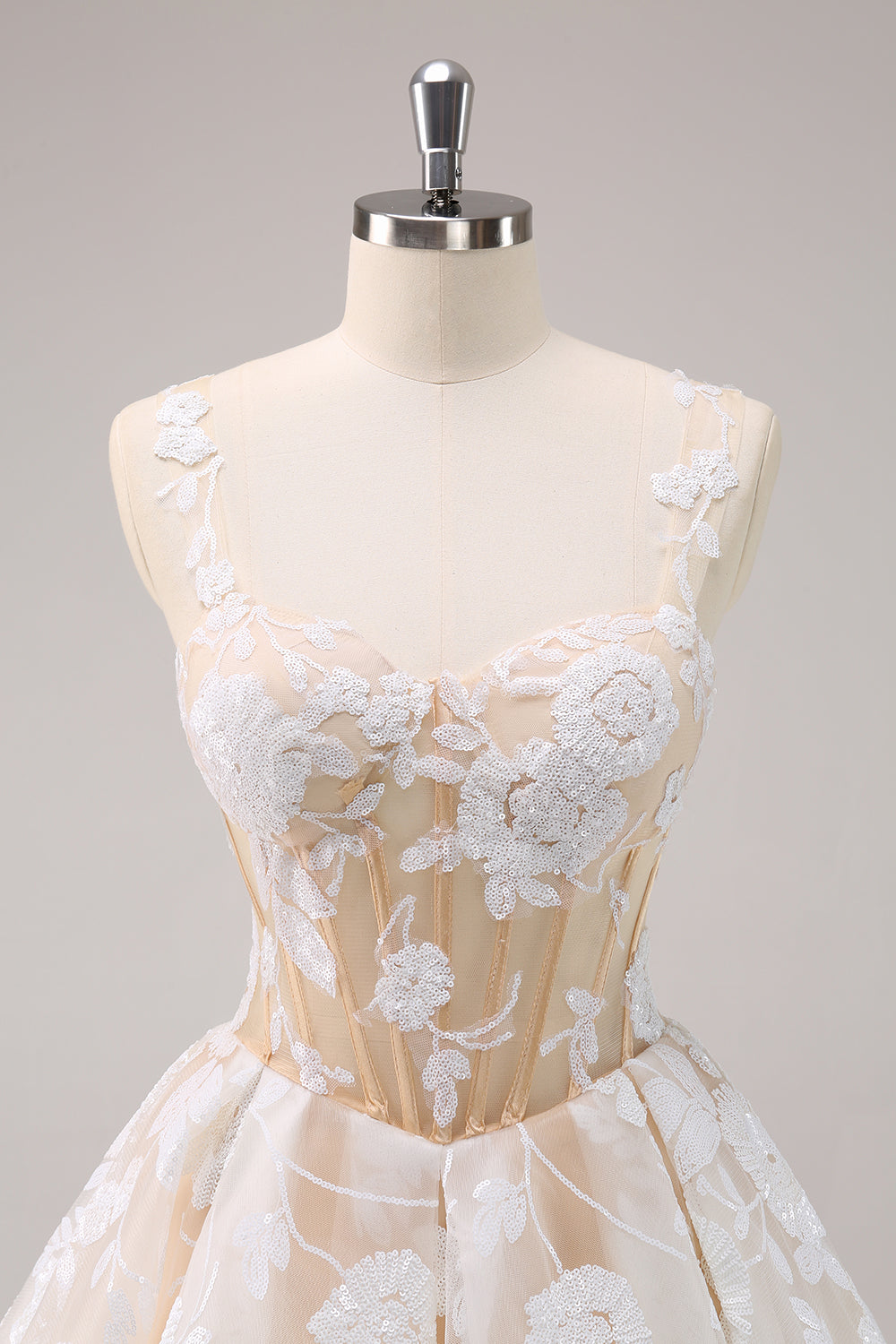 Floral Fuchsia Sequined Corset Homecoming Dress
