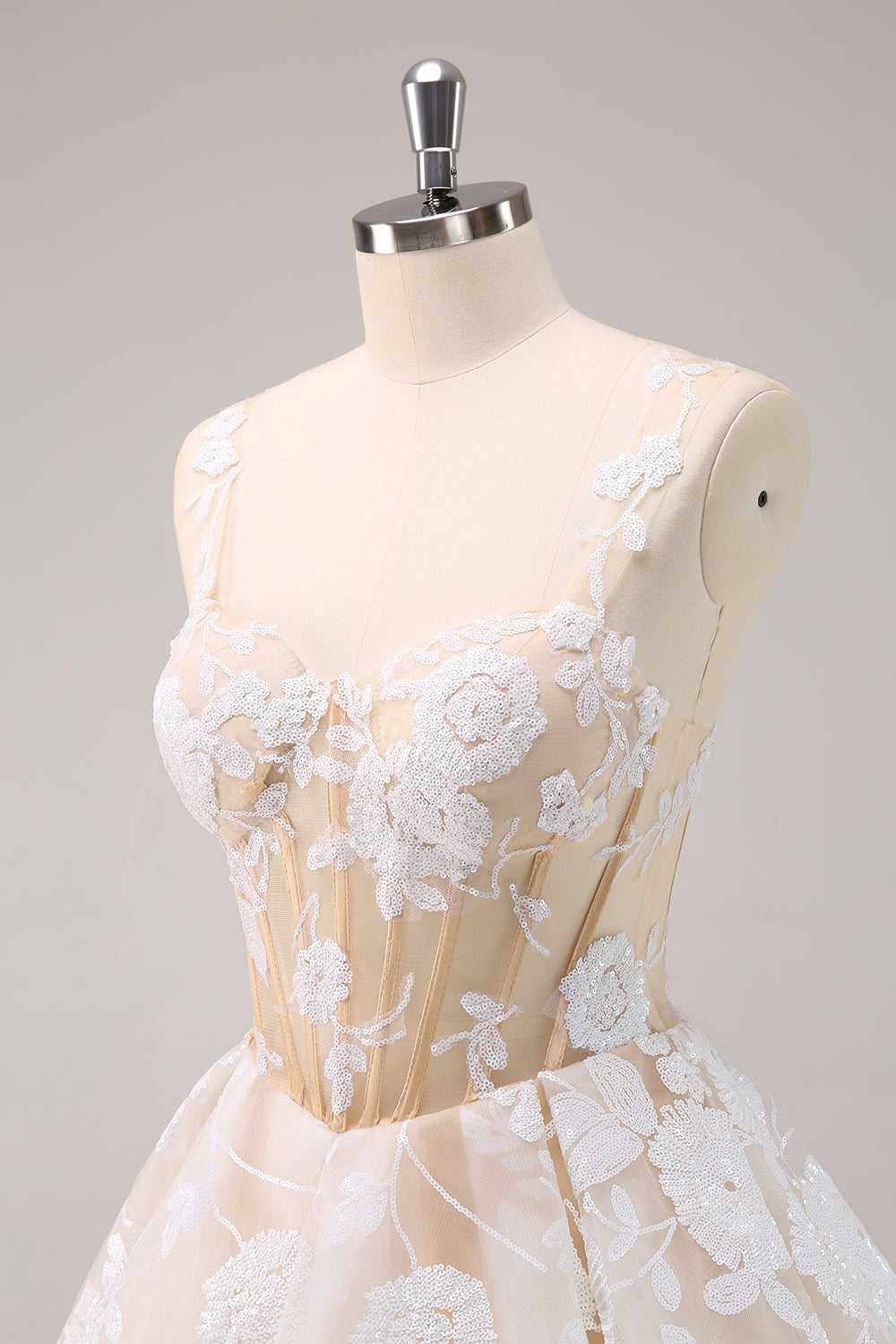 Floral Fuchsia Sequined Corset Homecoming Dress