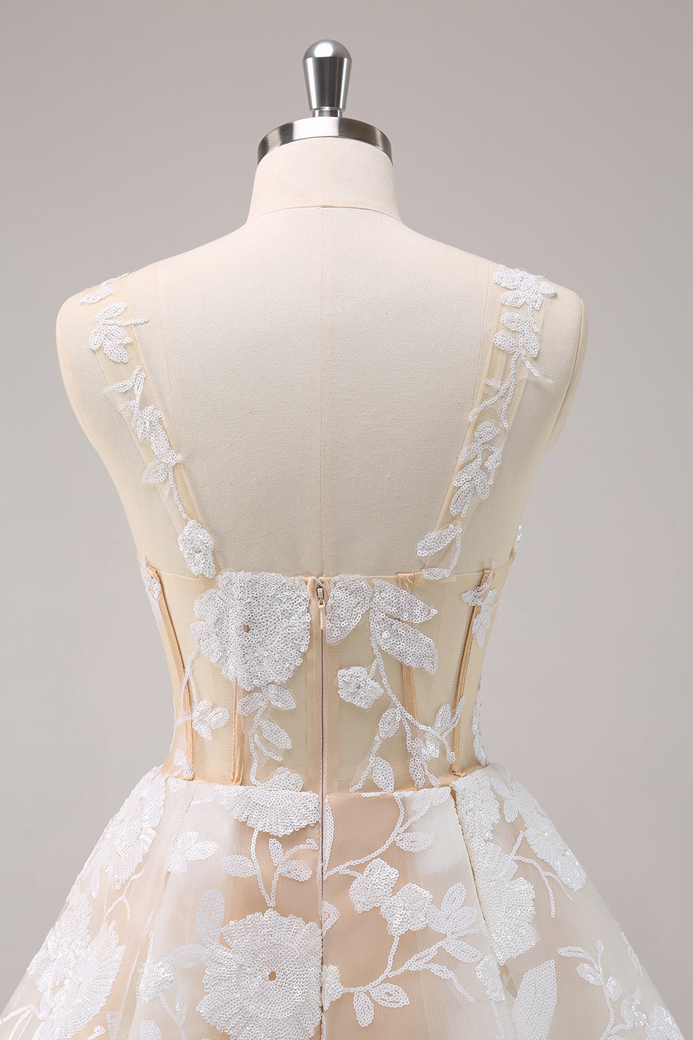 Floral Fuchsia Sequined Corset Homecoming Dress