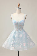 Light Blue A Line Corset Homecoming Dress with Sequins