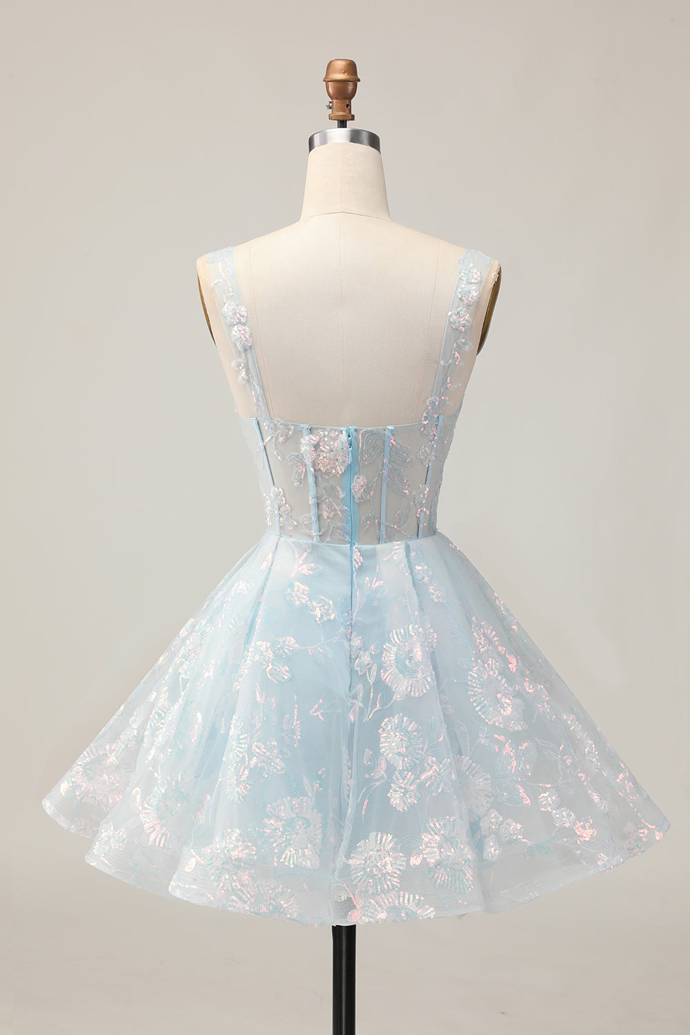 Cute A-Line Corset Sequin White Homecoming Dress