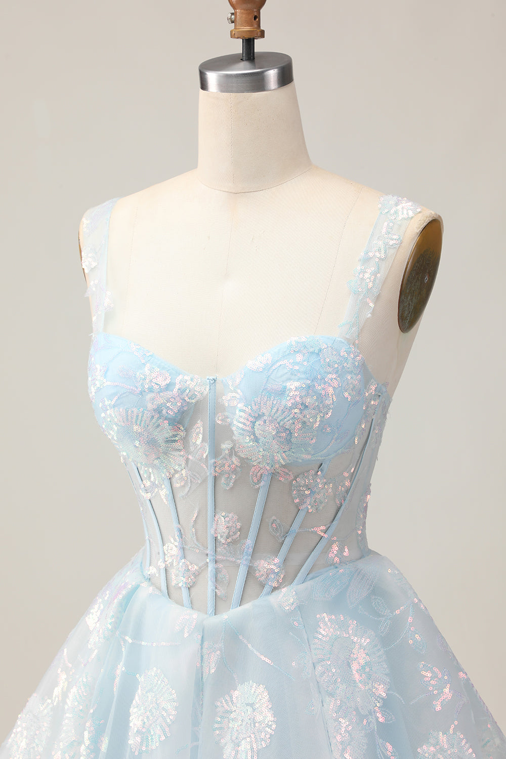 Floral Fuchsia Sequined Corset Homecoming Dress