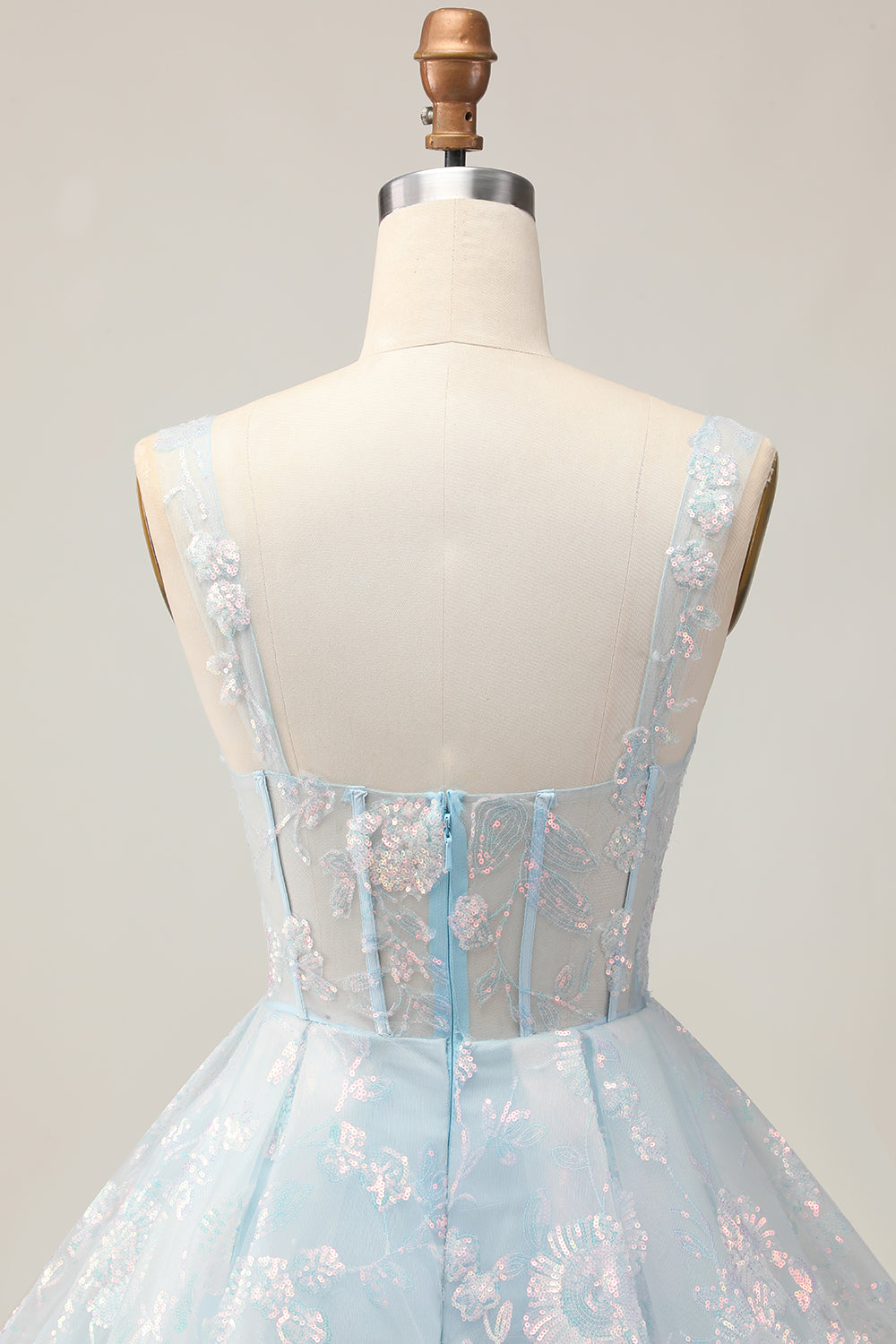 Sparkly White A-Line Floral Corset Mini Dress