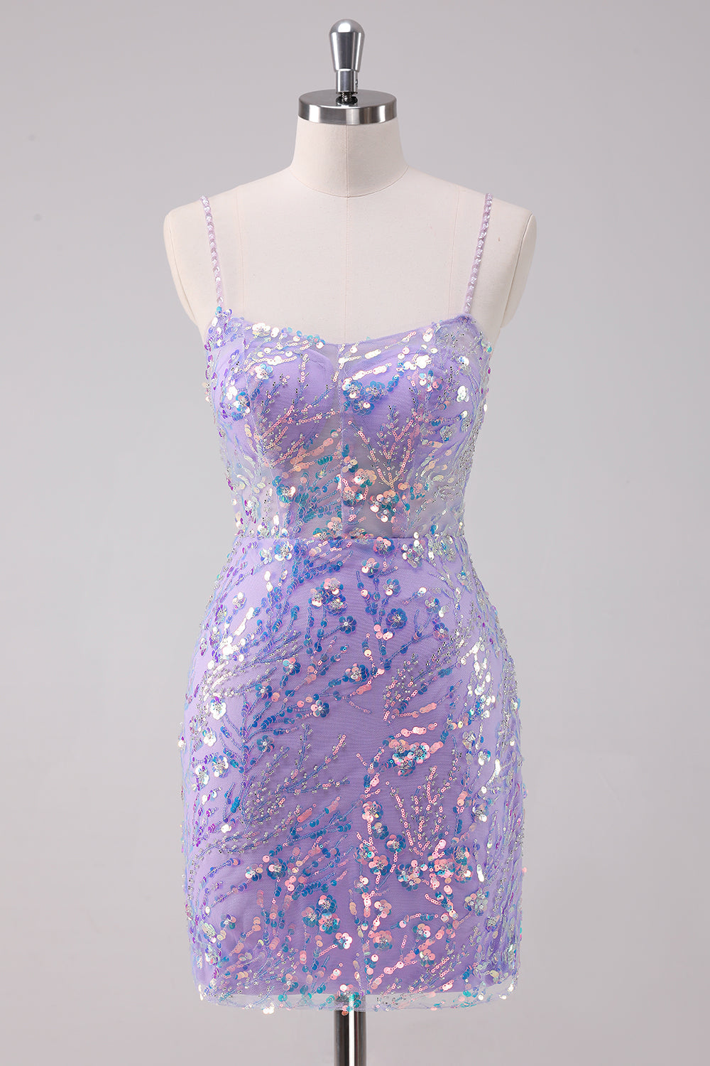 Purple Spaghetti Straps Bodycon Homecoming Dress With Sequins