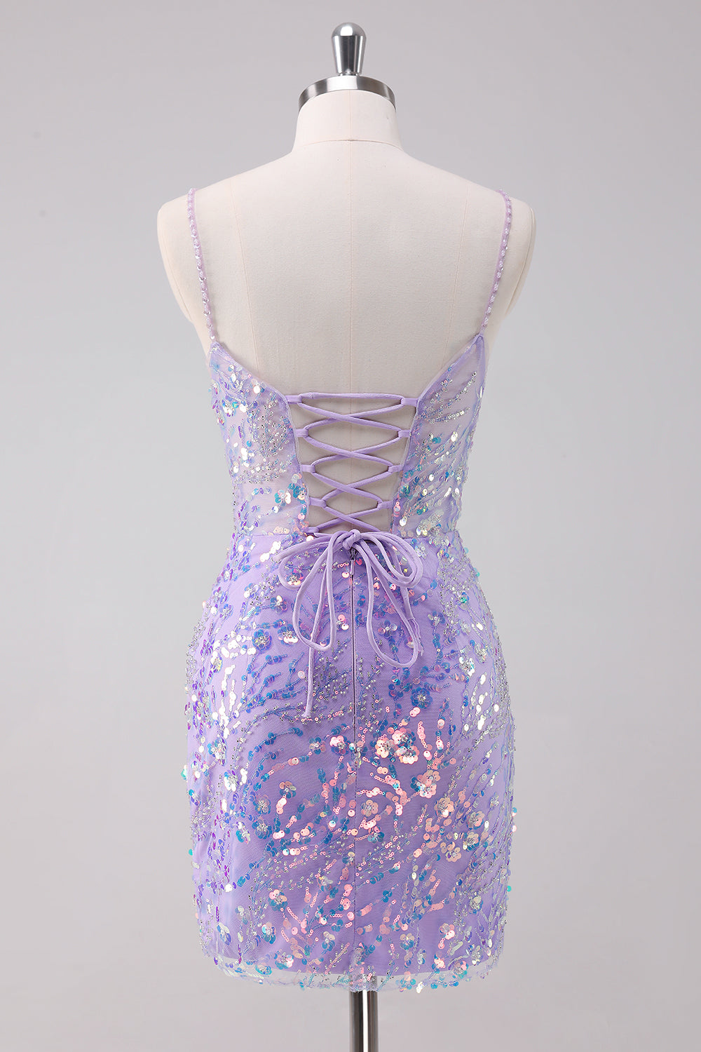 Purple Spaghetti Straps Bodycon Homecoming Dress With Sequins