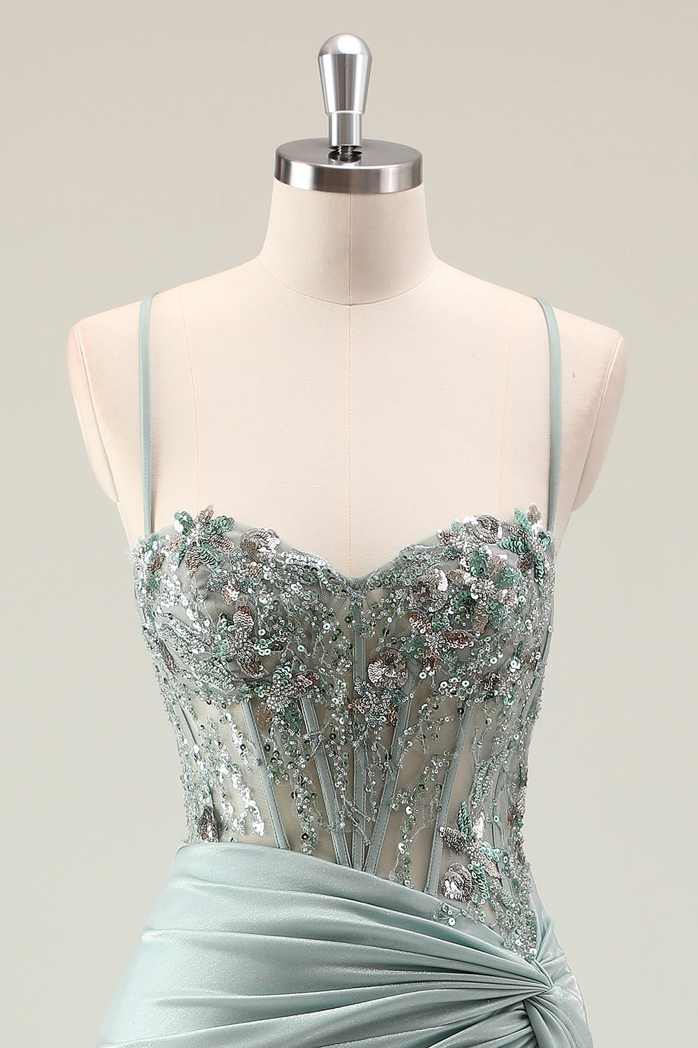 Dark Navy Ruched Mermaid Sequined Prom Dress with Slit