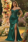 Dark Green Off The Shoulder Mermaid Plus Size Prom Dress